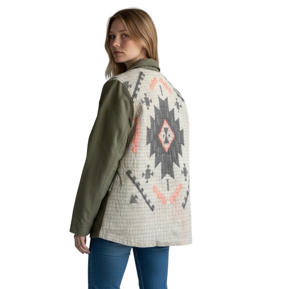 LARA FASHION Olive Green Military Cotton Jacket with Aztec Knit Back Size S